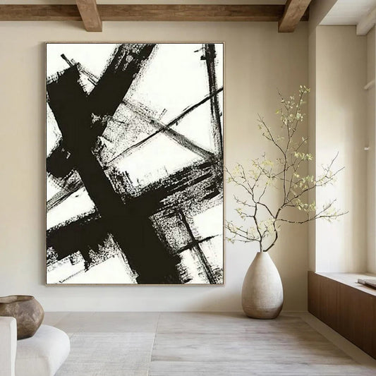 Black & White Abstract Brushstroke Art for Industrial Loft & Art - Themed Library DLZ1035