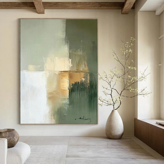 Light Green Gradient Abstract Art for Minimalist Bedroom & Spa Relaxation Area DLZ0781