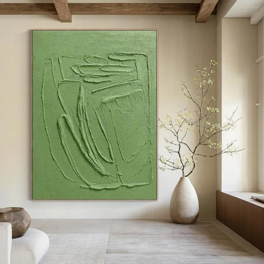 Green Relief Abstract Art for Minimalist Home Office & Calm Reading Nooks DLZ0290