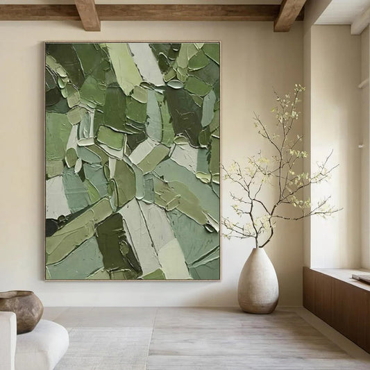 Green Block Mosaic Oil Art for Office & Living Room DLZ0308