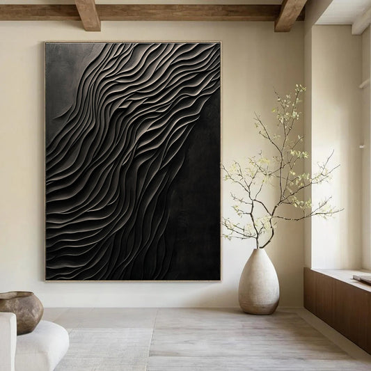 Black Wavy Texture for Contemporary Art Space & Sophisticated Hotel Lobby STSC1289