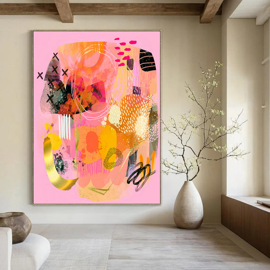 Pink - Themed Abstract Collage Art for Beauty Salon & Girls’ Night In Space DLZ0649