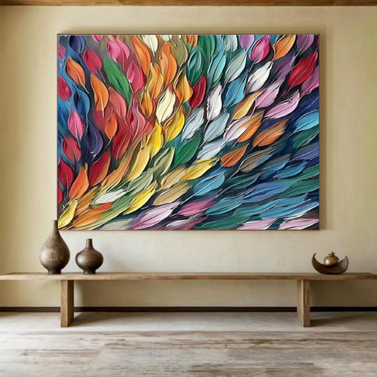 Colorful Feather - Shaped Abstract Art for Vibrant Bohemian Living Rooms DLZ3073