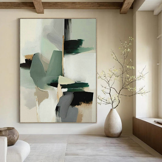 Green Geometric Abstract Art for Eco - Friendly Home & Modern Office Break Room DLZ1626