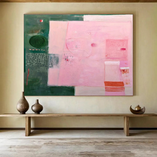 Pink - Green Geometric Abstract Art for Stylish Boutiques DLZ2444