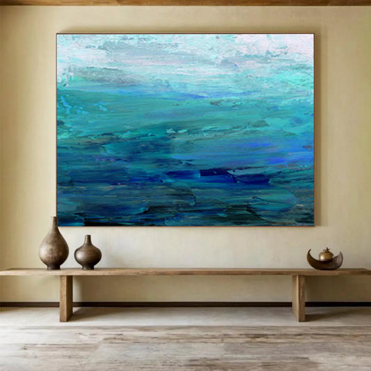 Blue - Green Ocean Abstract Art for Coastal Home Nook DLZ2776