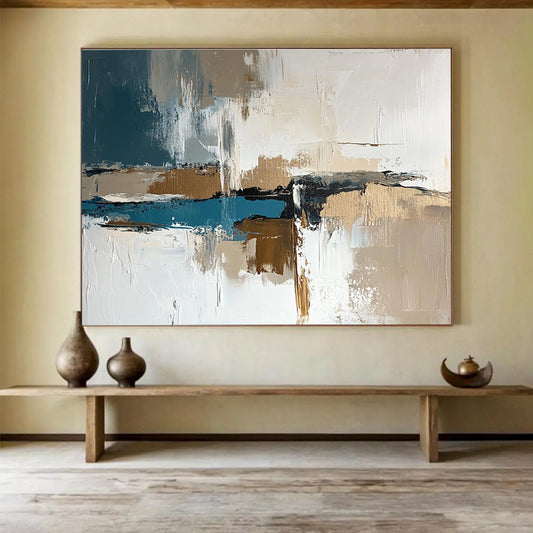 Neutral and Blue Abstract Art for Contemporary Living Room & Sophisticated Office SC313