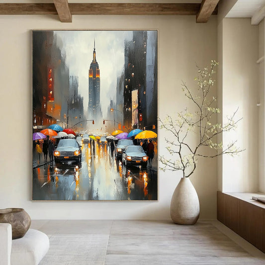 Rainy City Street Scene Art for Urban - Inspired Café & Travel Lover’s Home Office STSC1362