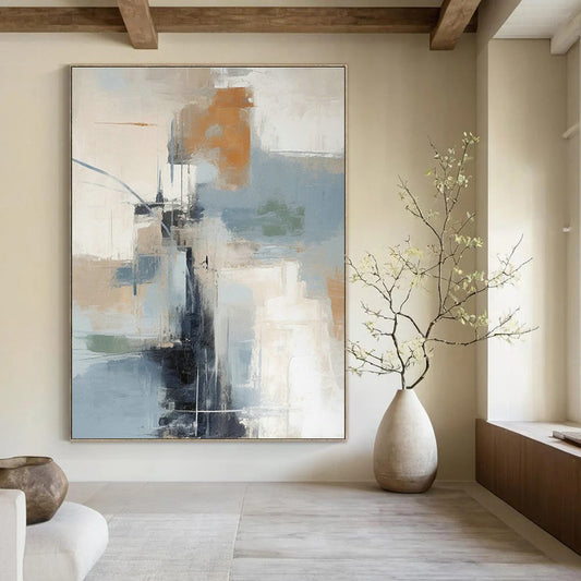 Blue - Brown Geometric Abstract Art for Modern Office & Art Gallery DLZ1261