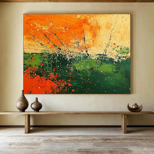 Orange Splash Field Art for Bohemian Garden Party Area & Vibrant Art Studio SC090