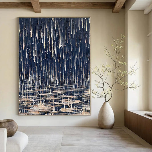 Rainy Night Pond Oil Painting for Nature - Inspired Home & Cozy Bookstore DLZ1332