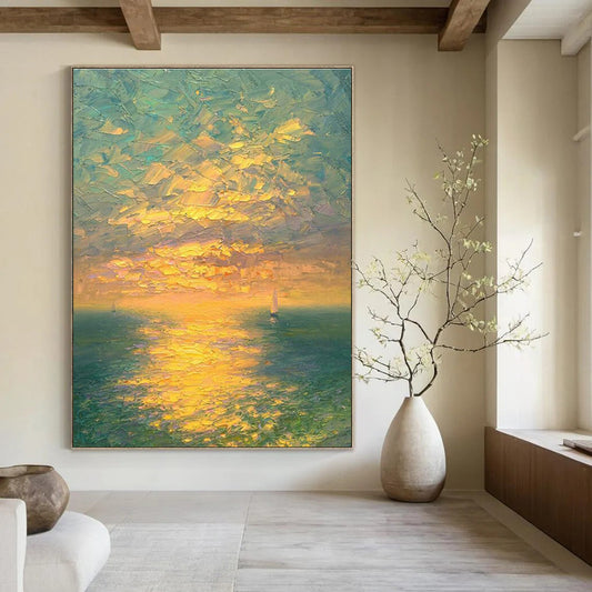 Sea Sunset Oil Painting for Nautical Bedroom & Yacht Club DLZ0734