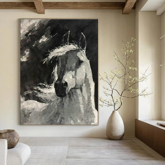 Black - White Horse Art for Equestrian Club & Classic Home Study DLZ2075