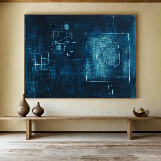 Blue Chalk Drawing Abstract Art for Creative Playroom & Artistic Studio SC348