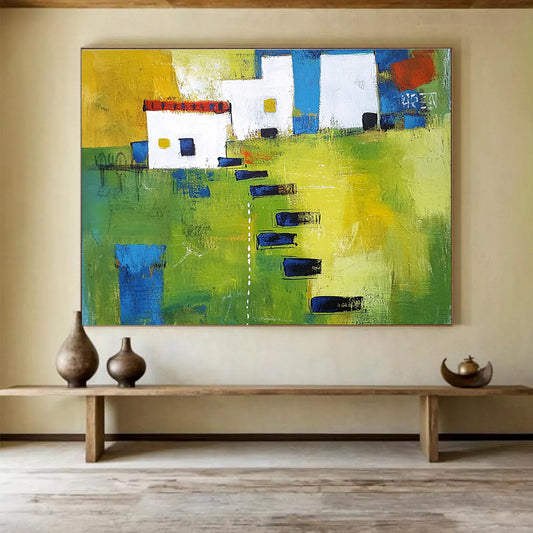 Abstract Village Scene Art for Rustic Home Living Room & Country - Style Café SC193