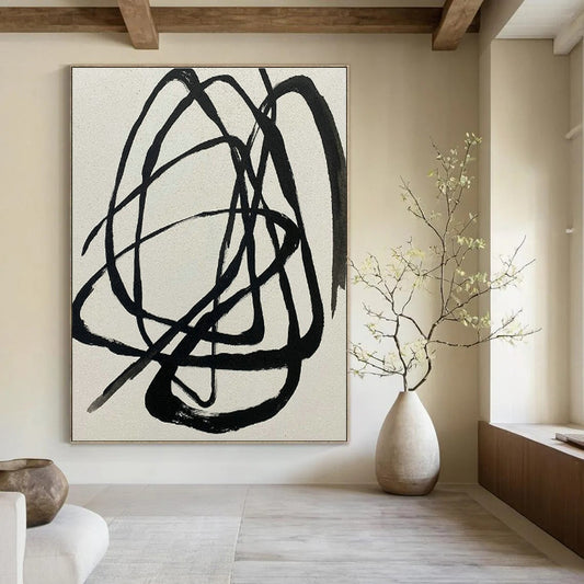 Black - White Tangled Lines Abstract Art for Modern Office & Art Studio DLZ2020