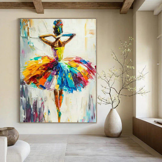 Colorful Ballerina Impasto Art for Dance Studio & Bohemian Bedroom DLZ1461