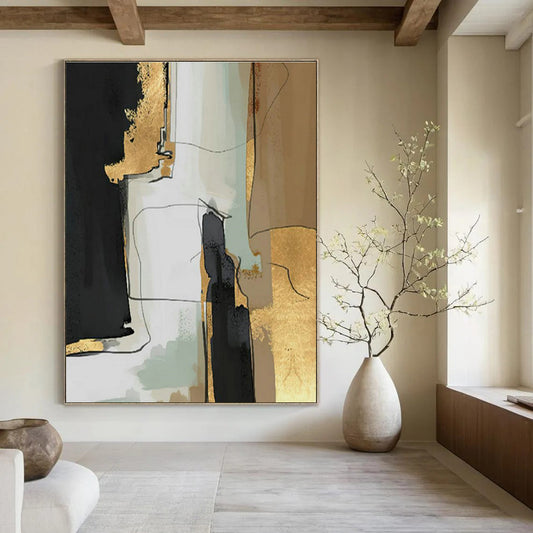 Black, Gold, and Neutral Abstract Art for Glamorous Dining Room & High - End Boutique DLZ2224