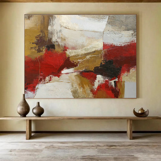 Red - Gold Abstract Composition Art for Formal Living Area DLZ2890