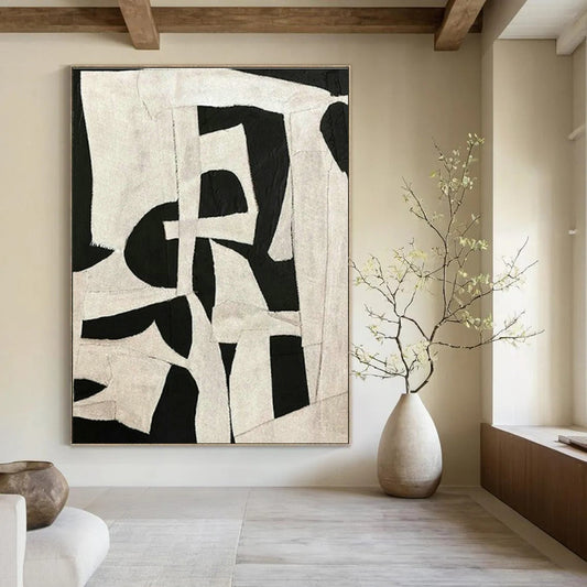 Black - White Collage Abstract Art for Industrial Loft & Home Dining Room DLZ1144