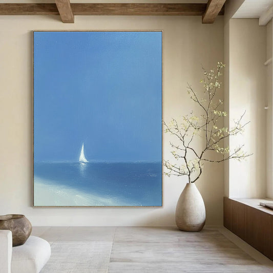 Solitary Sailboat at Sea Art for Coastal Home Living Room & Maritime Museum STSC1062
