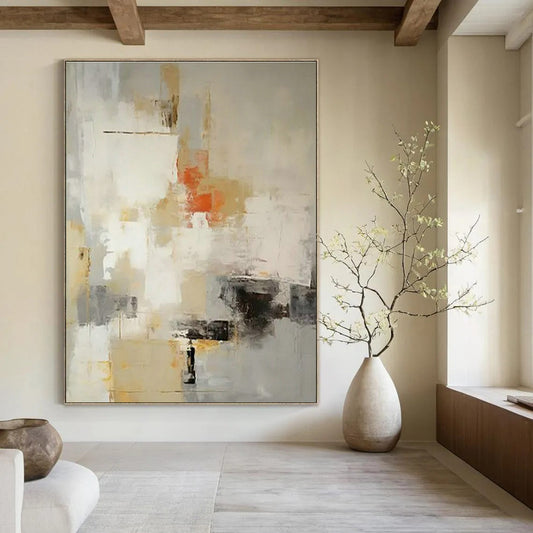 Gray - White - Orange Abstract Art for Coastal Home & Art - Loving Café DLZ1757