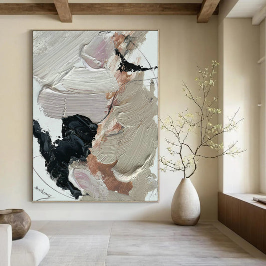 Beige, Black & Pink Abstract Art for Bohemian Bedroom & Chic Café DLZ0823