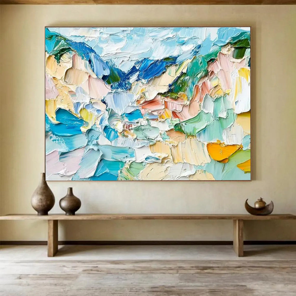 Colorful Mountain Palette Knife Art for Modern Art Gallery Focal Walls DLZ3188