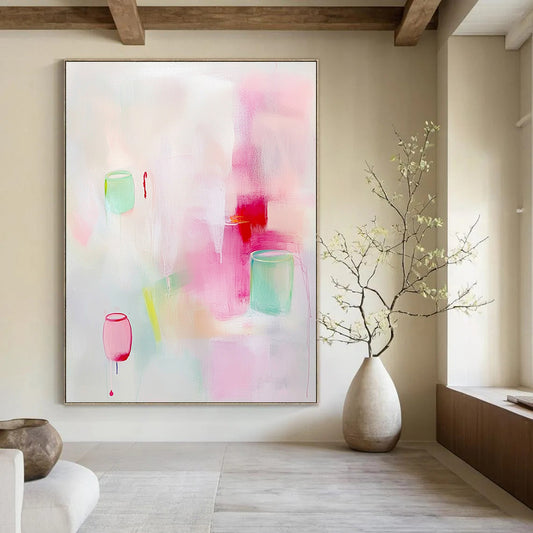 Soft Pink and Green Abstract Art for Girls’ Bedroom & Pastel - Themed Boutique STSC1311