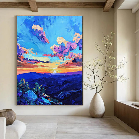 Colorful Mountain Sunset Vibrant Landscape Art for Adventure - Themed Home & Outdoor Enthusiast’s Living Room STSC1457