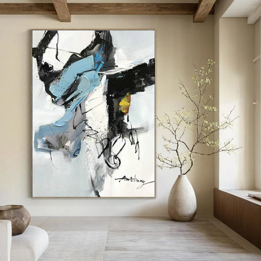 Blue - Black - Yellow Abstract Art for Fashion Boutique & Modern Restaurant DLZ1664