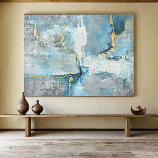 Blue - Gold Abstract Art for Luxe Yacht Club Dining Halls DLZ3140