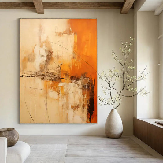Orange - Brown Abstract Art for Rustic Home Cabin & Art - Loving Restaurant DLZ1735