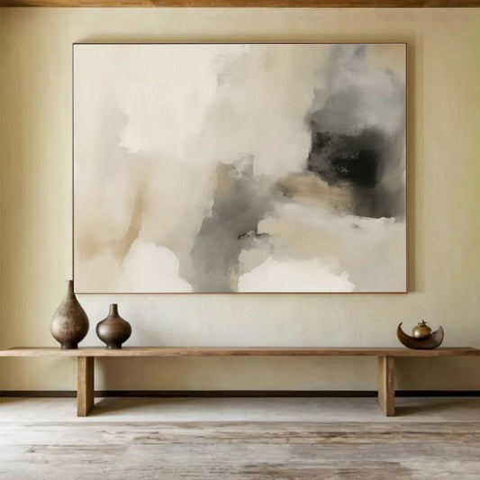 Soft Beige - Gray Abstract Art for Minimalist Bedroom Accents DLZ2623