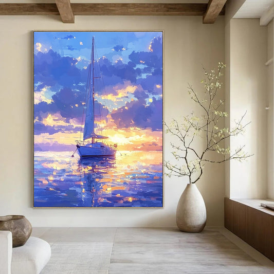 Sailboat at Sunset for Coastal Living Room & Nautical - Themed Café STSC1170
