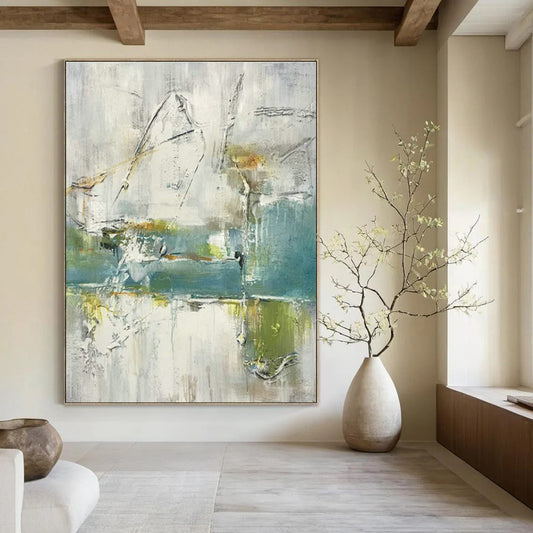 Gray - White - Green Abstract Art for Modern Living Room & Art Gallery DLZ1780