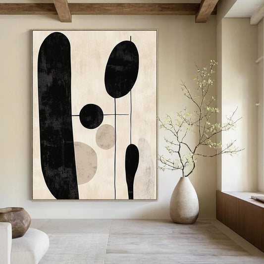 Black and Beige Geometric Shapes Art for Modern Minimalist Living Room & Contemporary Office STSC1330