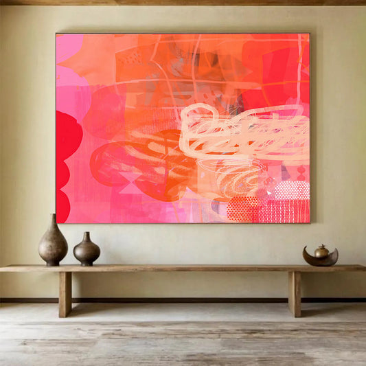 Pink - Orange Vibrant Abstract Art for Energetic Fitness Studios DLZ2451