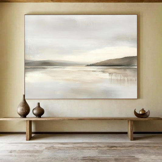 Monochrome Lake View Art for Minimalist Home Office & Serene Reading Nook SC065