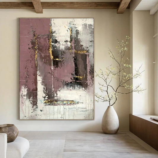 Pink - Gold Abstract Art for Living Room & Dining Room DLZ0556