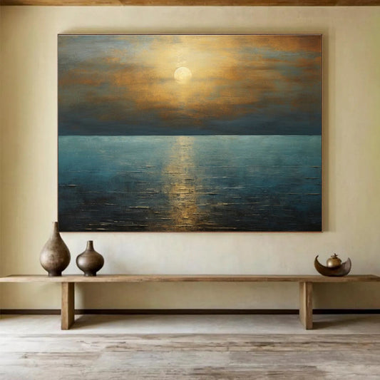 Sea Sunrise Oil Painting for Beach House Dining Rooms DLZ2486