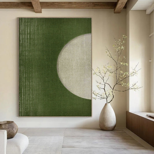 Green Circle & Lines Art for Japandi - Style Living Room & Creative Studio DLZ1367