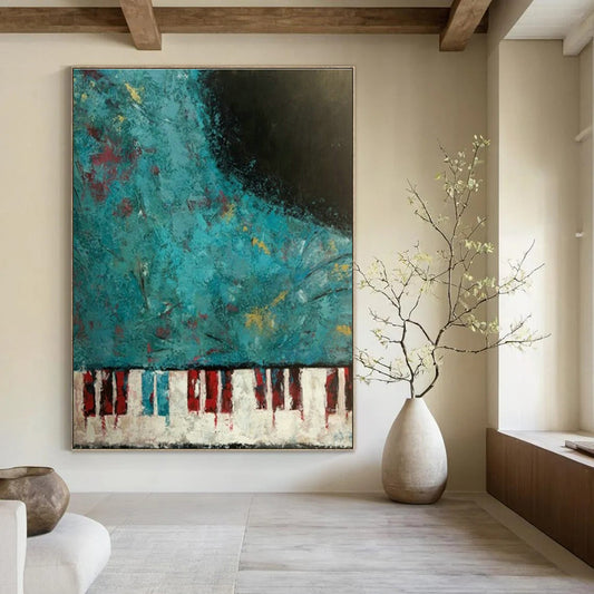 Blue - Tone Piano Abstract Art for Jazz Bar & Music School Hall DLZ0634