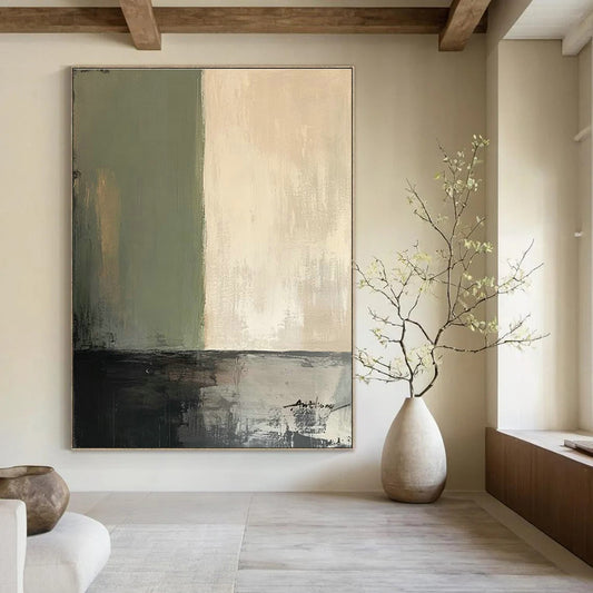 Green - Beige Abstract Art for Nature - Themed Spa & Scandinavian Home DLZ0795