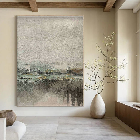 Gray - Green Abstract Landscape for Contemporary Art Museum & Eco - Friendly Home Living Room DLZ0889