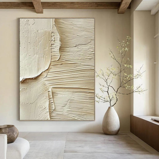 Beige Textured Art for Minimalist Home Entryway Walls DLZ0115