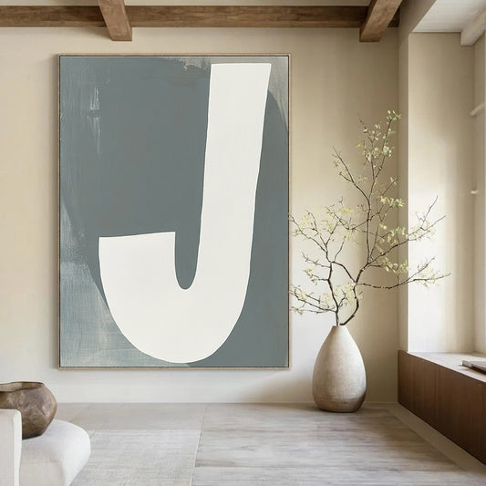 White “J” on Grey Art for Modern Nursery & Typography - Focused Studio STSC1113