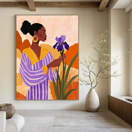 Woman with Purple Flower for Boho - Chic Living Room & Feminine Art Space STSC535