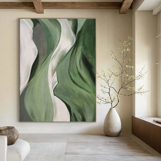 Green Flowing Abstract Art for Yoga Studio & Botanical Garden Café DLZ1061