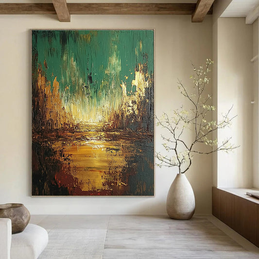 Green and Gold Abstract Landscape for Nature - Inspired Bedroom & Luxury Lounge STSC583